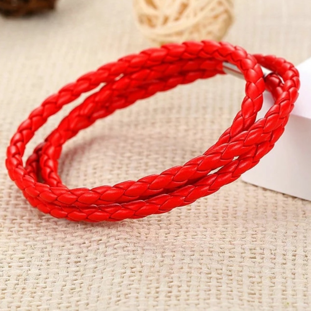 Women Red Leather Wrap Bracelet